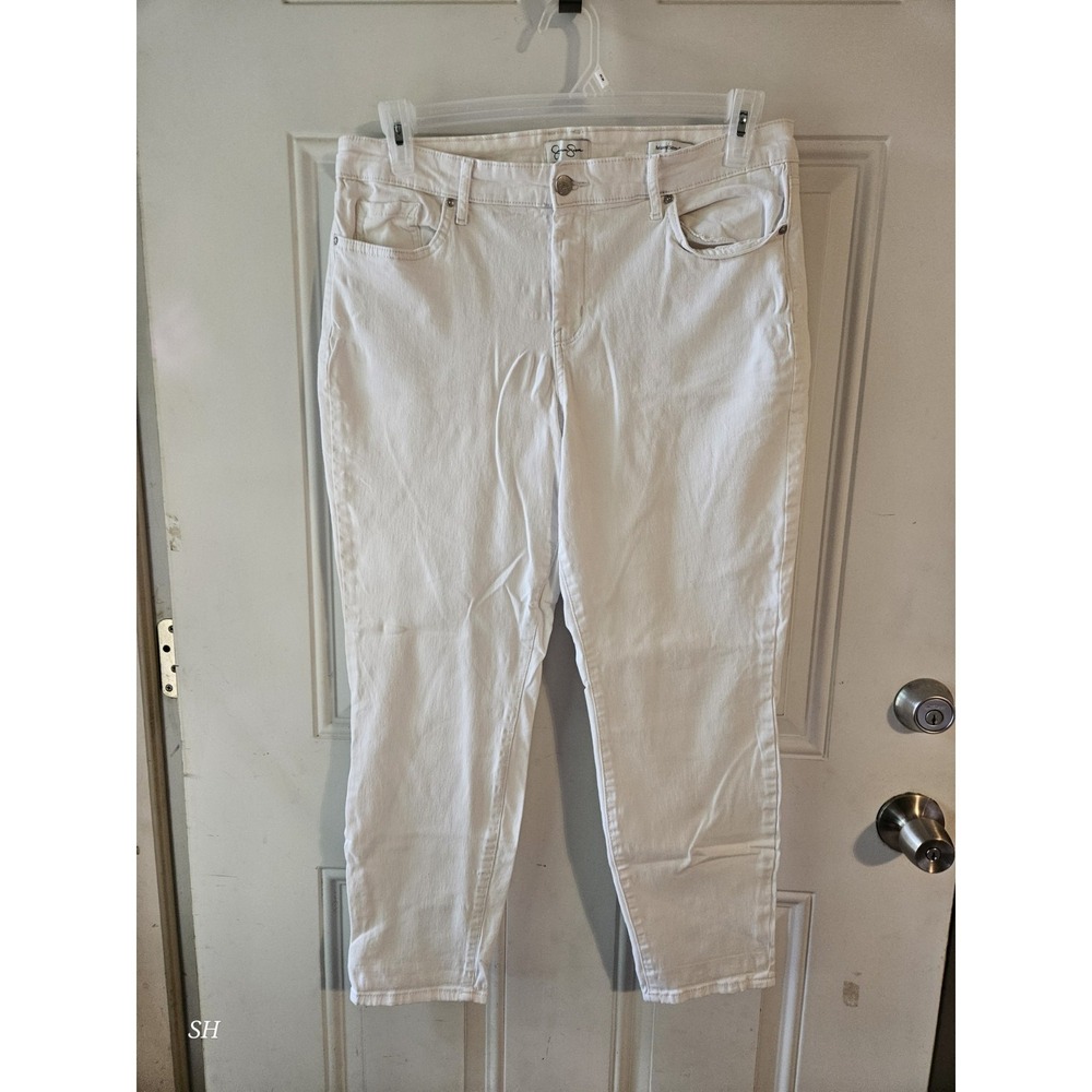 Jessica Simpson Relaxed Skinny Crop Jeans Womens 14/32 White Stretch Denim Ankle